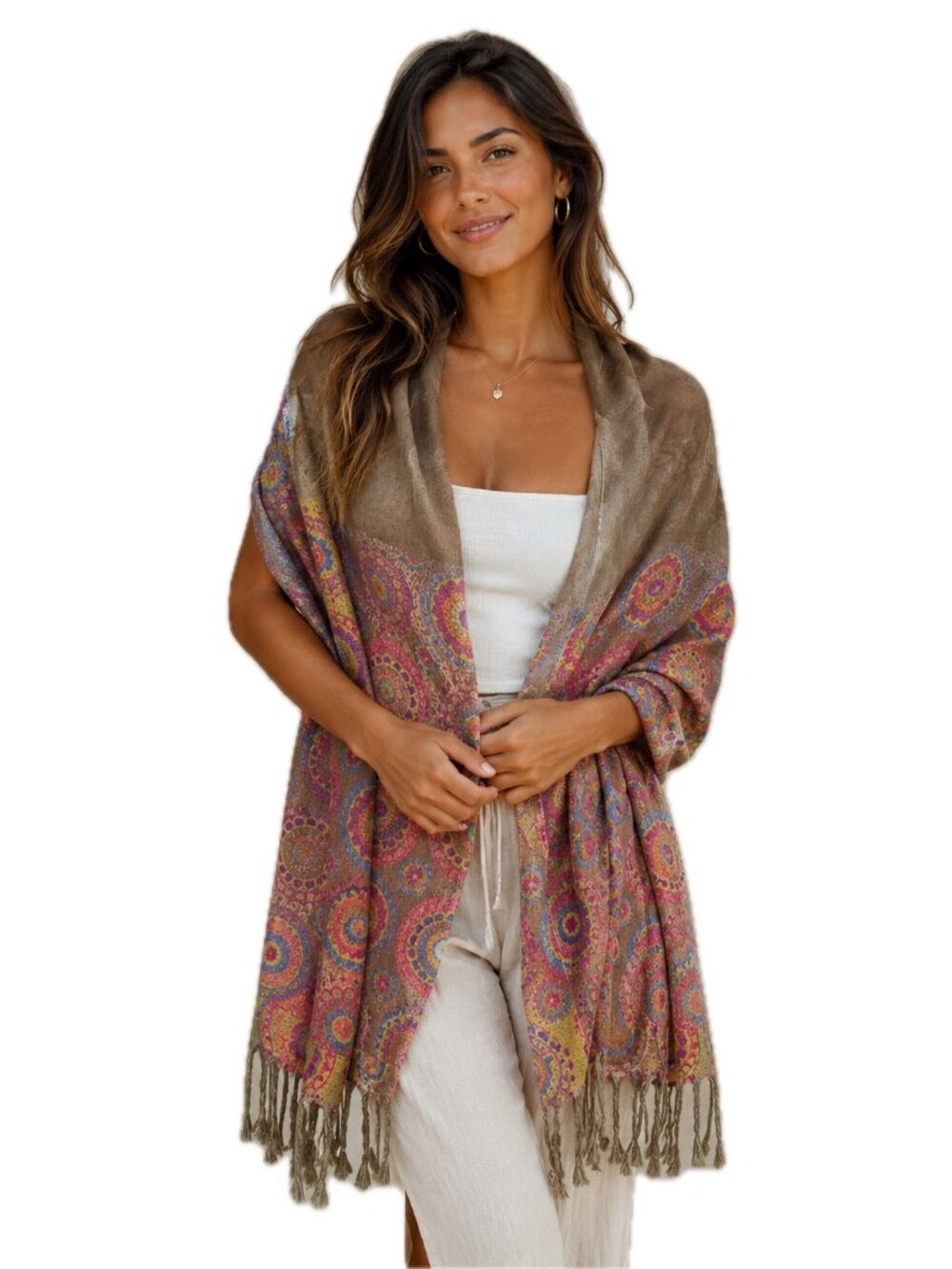 Luxury 100% Pashmina Wrap Mocha Pink Blue Gold Shawl Fringed End Scarf  NEW
